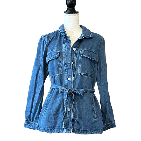 ANN TAYLOR WEEKEND DENIM CHORE SHIRT JACKET SZ LARGE IN MEDIUM BLUE WASH - Picture 2 of 6